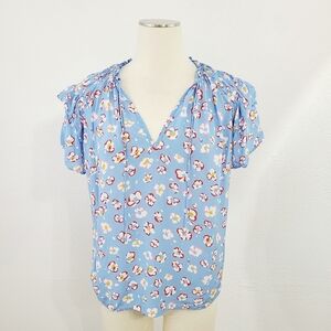 Caballero Kelsie flutter sleeve top light blue floral short size small